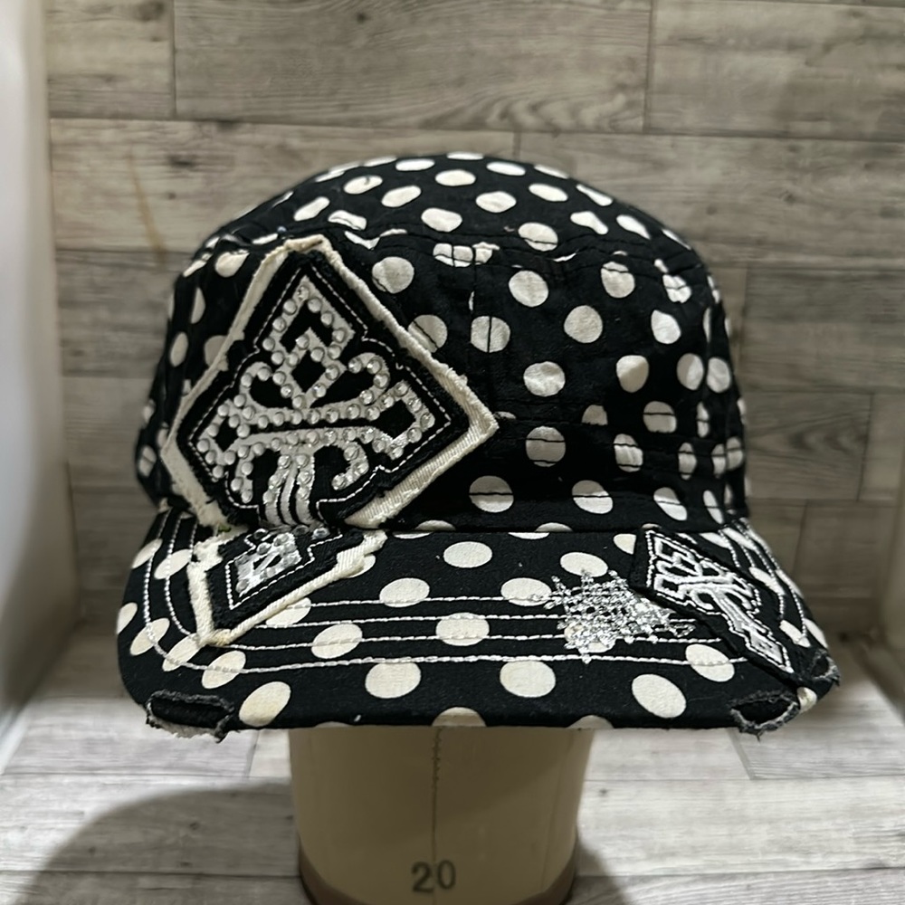 Black polka embellished cross baseball cap hat